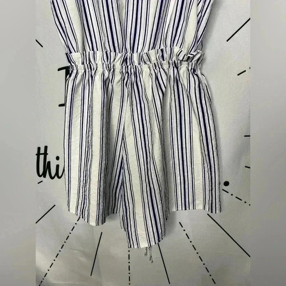 LF Seek the Label Blue & White Striped Paper-bag Waist Romper - Picture 6 of 9